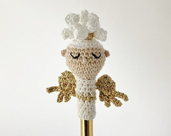Angel Pencil, cute handmade Top with Pen in gold-marble, christmas angel