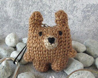 Ours Keychain, Brown Teddy Talisman, Miniature Animal Bag Tag, Woodland Animal for Bag, Teddy Bear Gift Kawaii Little Bear