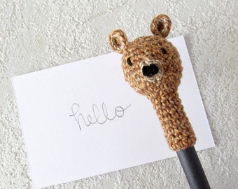 Teddy Plush Pencil, cute handmade Bear Cap for Pencils, funny Rainbow Stationery Decor, gift for animal lovers, Teddy-Baer Toy Pen