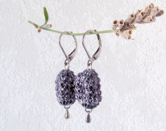 Boucles d'oreilles pépites, boucles d'oreilles bleu jeans foncés, bijoux textiles uniques, original et extravagant, style moderne, acier inoxydable argenté