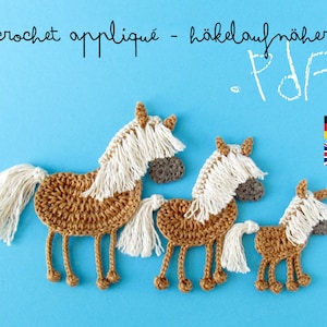Haakpatroon paardenpatch 3 maten, tutorial Haflinger paard met kwastjesstaart, applicatie met haakpatroon en foto's