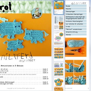 Crochet Pattern Hippo Appliqué, 3 sizes, Hippopotamus Family with little bird tutorial, DIY application with crochet diagram and pictures image 7