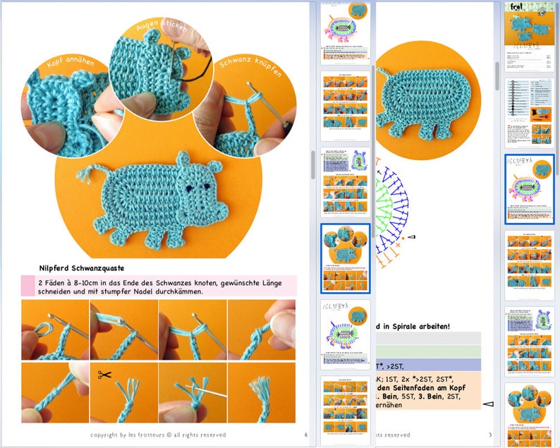 Hippo Patch Crochet Pattern 3 Tailles, Tutoriel Famille Hippo avec Petit Oiseau, Applique de projet DIY avec tableau au crochet et photos image 8