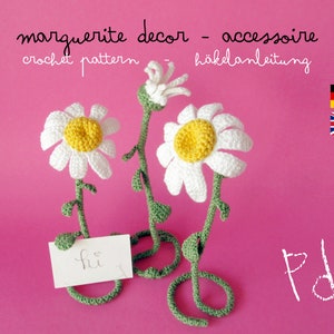 Padrão de crochê Marguerite, tutorial de decoração de flores, broche de e-book, patch 3D, decoração de mesa de crochê você mesmo, decoração de casamento, porta-cartões