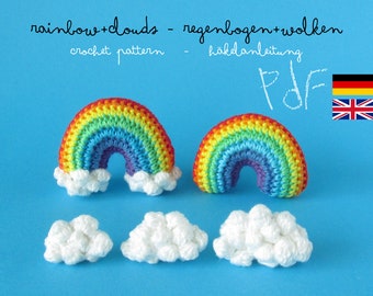 Crochet Pattern 3D-Rainbow + Clouds, DIY instruction, little rainbow tutorial mobile decoration, charm