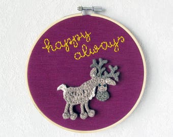 Wall Hanging Reindeer "happy always" heading