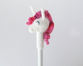 Pink Unicorn Pencil, cute handmade Mini Hobbyhorse, Top for Pencils, funny Rainbow Stationery Supply, party toy gift, Unicorn pen topper
