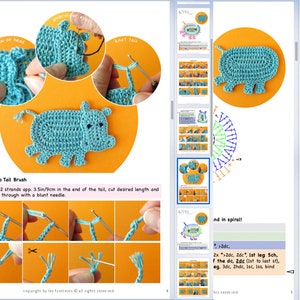Crochet Pattern Hippo Appliqué, 3 sizes, Hippopotamus Family with little bird tutorial, DIY application with crochet diagram and pictures image 3