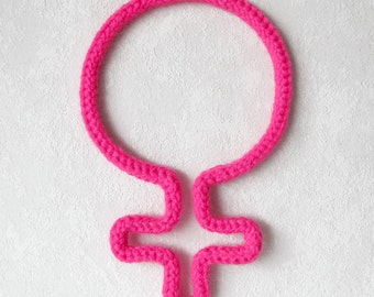 Wall hanging Venus symbol neon pink, textile decor female sign, door sign, art prop sign decor, feminist gift, empowerment neon 3D sign
