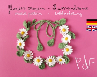 Crochet Pattern Flower Crown, Daisy hair band tutorial, baby shower hair wreath, DIY flower headband eBook