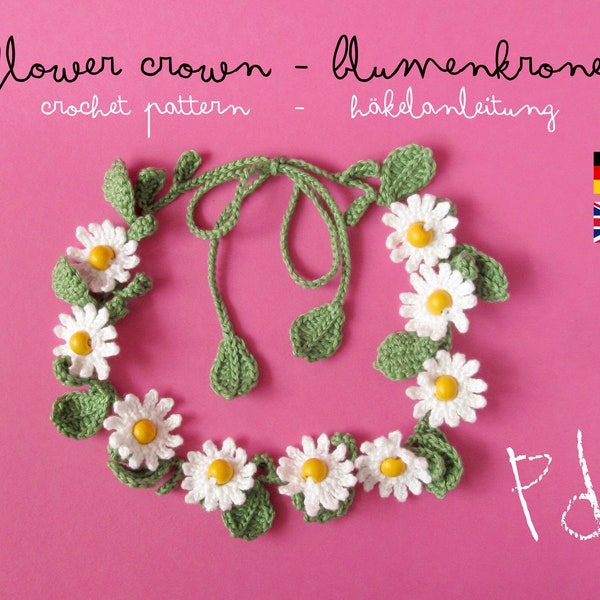 Patron couronne de fleurs au crochet, tutoriel bandeau marguerite