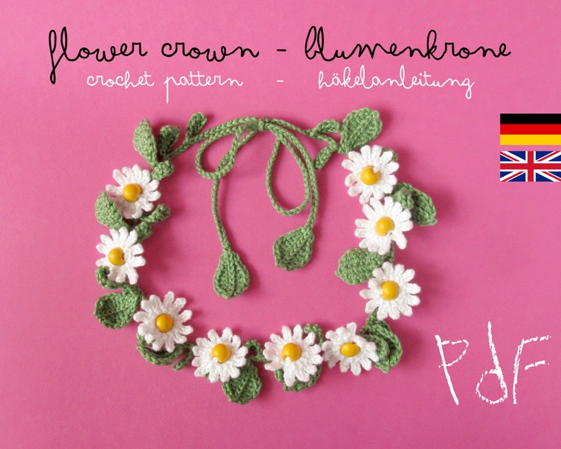 Crochet Pattern Flower Crown, Daisy hair band tutorial image 1