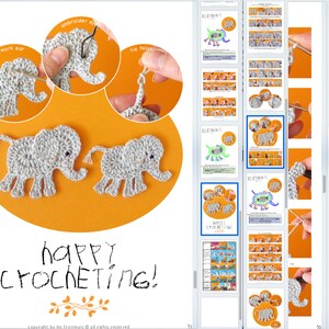 Elephant Appliqué Crochet Pattern, 4 sizes with little mouse tutorial image 7