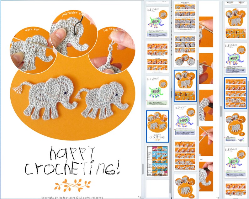 Elephant Appliqué Crochet Pattern, 4 sizes with little mouse tutorial image 7