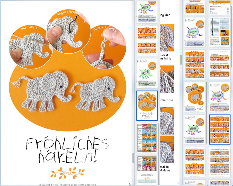 Elephant Appliqué Crochet Pattern, 4 sizes with little mouse tutorial image 4