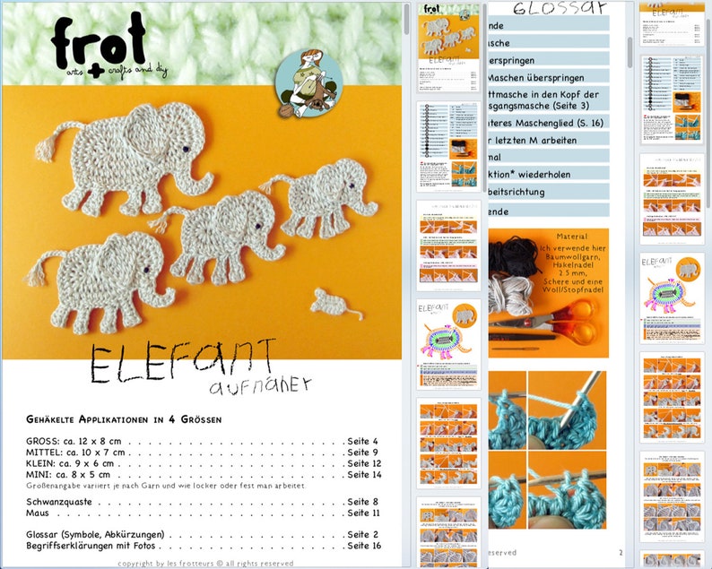 Elephant Appliqué Crochet Pattern, 4 sizes with little mouse tutorial image 5