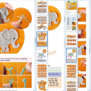 Elephant Appliqué Crochet Pattern, 4 sizes with little mouse tutorial image 6