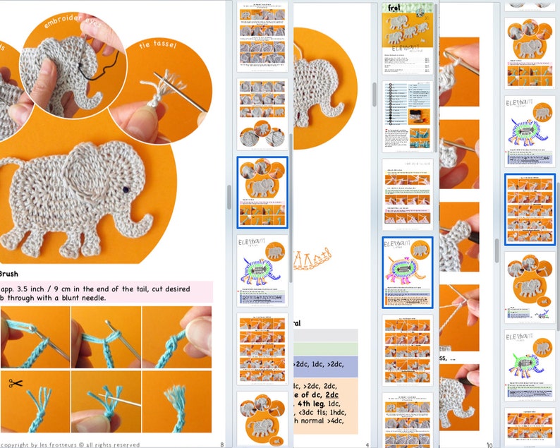 Elephant Appliqué Crochet Pattern, 4 sizes with little mouse tutorial image 6