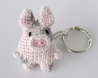 Keyring Spotted Pig, Piglet bag charm talisman, funny Miniature Pig, handmade baby hog, lucky charm gift idea for animal lovers, pet