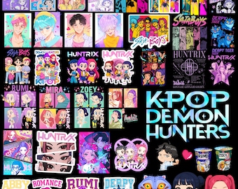 100+ Huntrix Kpop Demon Hunters Png Bundle, Kpop Idol Group Png Design, Girl Dinner Png, Saja Boys Girls Bands Png, Huntrix Fans,Sublimation