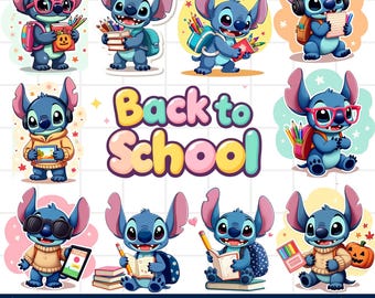 Pakiet Back to School Stitch PNG: projekty koszulek (do pobrania cyfrowego, do użytku komercyjnego)