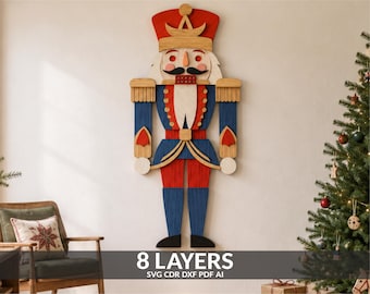 3D-lagers jul flerlagers nötknäppare Svg laserskärningsfil, lagers nötknäppare trä juldekor, pappersskuren kartong Glowforge-fil