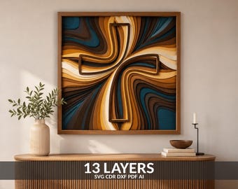 Layered Cross SVG DXF: 3D Laser Cut Wood Template (Digital Download)