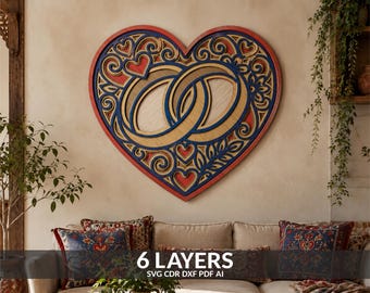 Layered Heart Wedding Rings SVG Laser Cut File (Digital Download)
