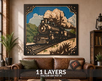 Steam Train 3D Mandala Shadow Box Svg Files, Multilayer Panel for Laser Cutting, Layered Locomotive Dxf file for CNC router Glowforge Cricut