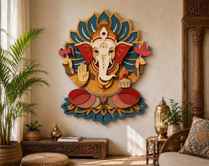 Ganesha Mandala Paper Cut File: 3D Layered Wall Art (SVG, DXF, PDF) image 3