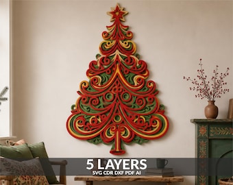 3D Christmas Tree Mandala: Layered Laser Cut SVG for Glowforge, Xtool (Digital Download)