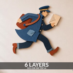 Postbode meerlaagse lasergesneden bestanden, postbode Wall Art Craft (svg, dxf, pdf)