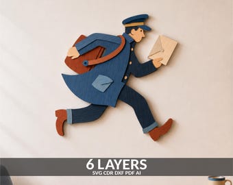 Postman Multilayer Laser Cut Files, Mailman Wall Art Craft (SVG, DXF, PDF)