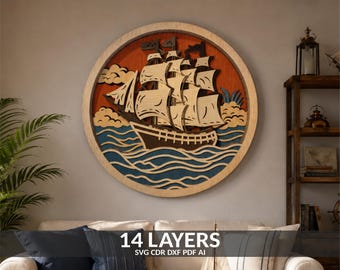 3D Sailing Ship Laser Cut Template, Layered SVG Files (Digital Download)