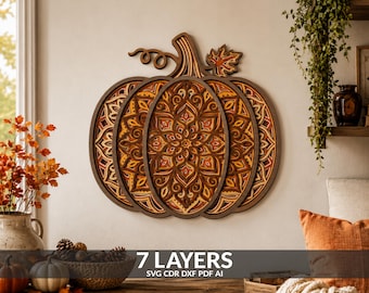 Layered Pumpkin Mandala SVG, Laser cut files for Wall Art Decor (svg, dxf, pdf)