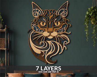 3D Cat Mandala SVG: Layered Laser Cut Files for Cricut, Glowforge (Digital Download)