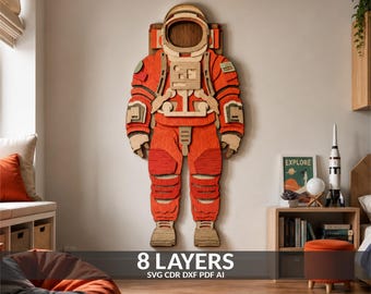 3D Astronaut Spacesuit Laser Cut File, Multilayer Space Designs SVG DXF PDF