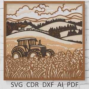 3D Tractor Farm Shadow Box SVG: Autumn Landscape Laser Cut Files (Digital Download)