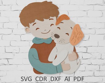 Boy and Dog 3D Mandala Dxf Files For Laser cutting Files, Multilayer Papercut Svg files for Cricut and Glowforge, Multilayer Dog Lover Panel