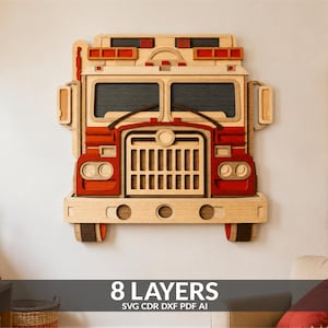 Fire Engine Truck SVG, Layered Firefighter Vehicle Decor (Digital Download)