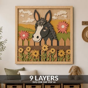 Burro 3D SVG: Manualidad de papel de animal de granja en capas (Descarga digital)