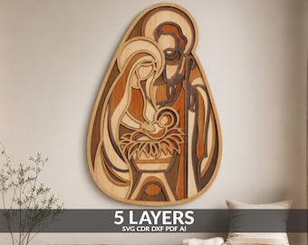 Nativity Scene Multilayer Laser Cut File, 3D Plywood Wall Art (SVG DXF PDF)