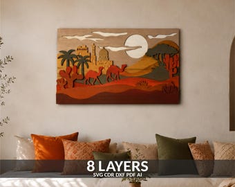3D Desert Landscape Scene SVG, Layered DXF Laser Cut Decor (Digital Download)