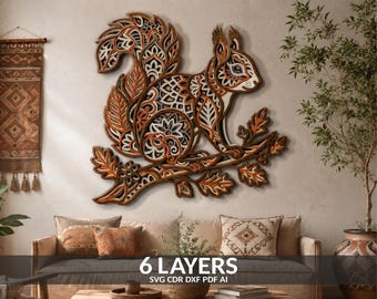 Layered Squirrel Mandala Wood Cut File, Forest Animal SVG (Digital Download)