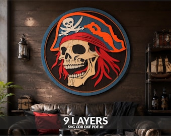 3D Pirate Skull Mandala SVG: Laser Cut Layered Wall Art (Digital File)