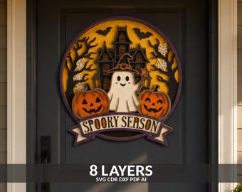 Spooky Season Round Door Sign SVG, Haunted House Laser Cut File (Digital Download)