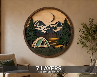 Laser Cut Mountain Shadow Box: 3D Forest Scene SVG (Digital Download)