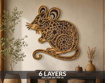 Mouse multilayer SVG Laser cut file Paper cut 3D Layered design Mandala plywood CNC Wall Art Vector Decor