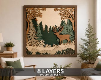 Laser Cut Deer Shadow Box: Winter Forest Mandala SVG Files (Digital Download