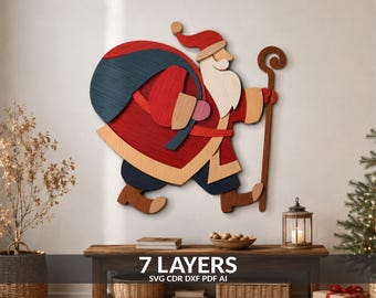 Layered Santa Christmas Ornament: Laser Cut SVG DXF PDF (Digital Files for Cricut, Glowforge)